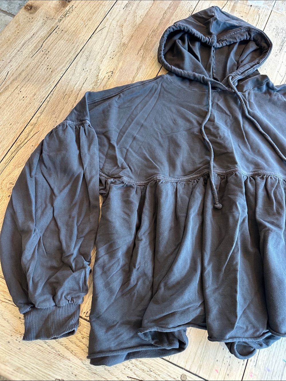 aerie Charcoal Hooded Peplum Sweatshirt - Picture 3 of 4